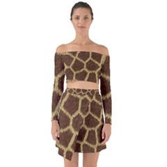 Background Texture Giraffe Off Shoulder Top With Skirt Set by Celenk