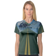 Road Ice Landscape V-neck Sport Mesh Tee