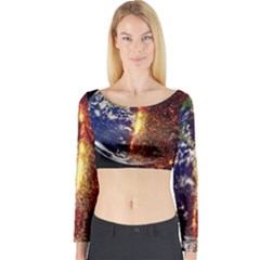 Climate Change Global Warming Long Sleeve Crop Top by Celenk