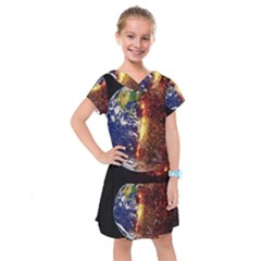 Climate Change Global Warming Kids  Drop Waist Dress by Celenk