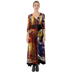 Climate Change Global Warming Button Up Boho Maxi Dress by Celenk