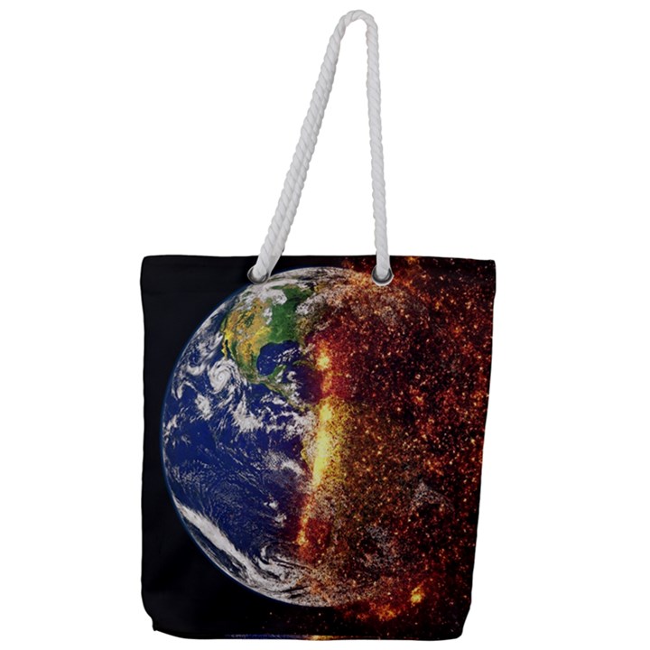 Climate Change Global Warming Full Print Rope Handle Tote (Large)