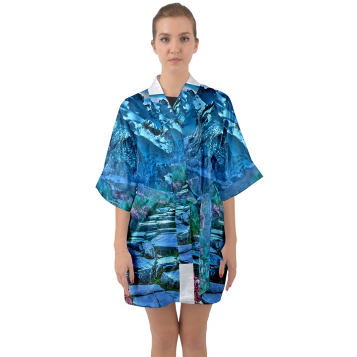 Pathway Nature Landscape Outdoor Quarter Sleeve Kimono Robe