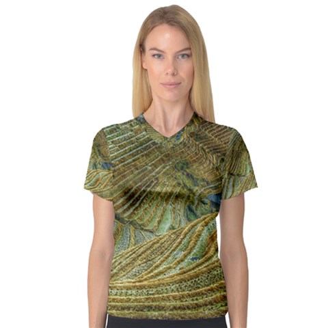 Rice Field China Asia Rice Rural V-neck Sport Mesh Tee by Celenk