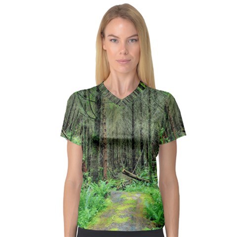 Forest Woods Nature Landscape Tree V-neck Sport Mesh Tee by Celenk