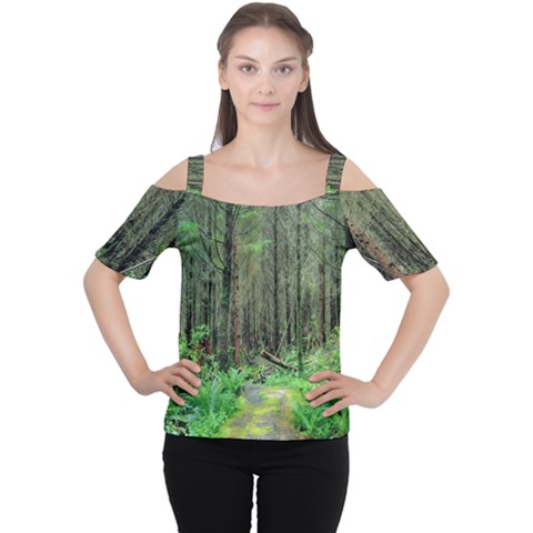 Forest Woods Nature Landscape Tree Cutout Shoulder Tee by Celenk