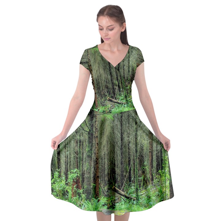 Forest Woods Nature Landscape Tree Cap Sleeve Wrap Front Dress