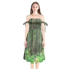 Forest Woods Nature Landscape Tree Shoulder Tie Bardot Midi Dress by Celenk