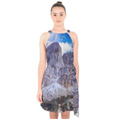 Rock Sky Nature Landscape Stone Halter Collar Waist Tie Chiffon Dress by Celenk