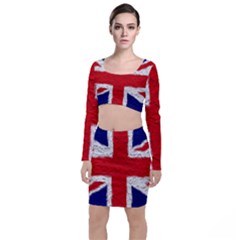 Union Jack Flag National Country Long Sleeve Crop Top & Bodycon Skirt Set