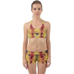 Fractal Lion Back Web Sports Bra Set by Celenk