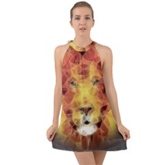 Fractal Lion Halter Tie Back Chiffon Dress by Celenk