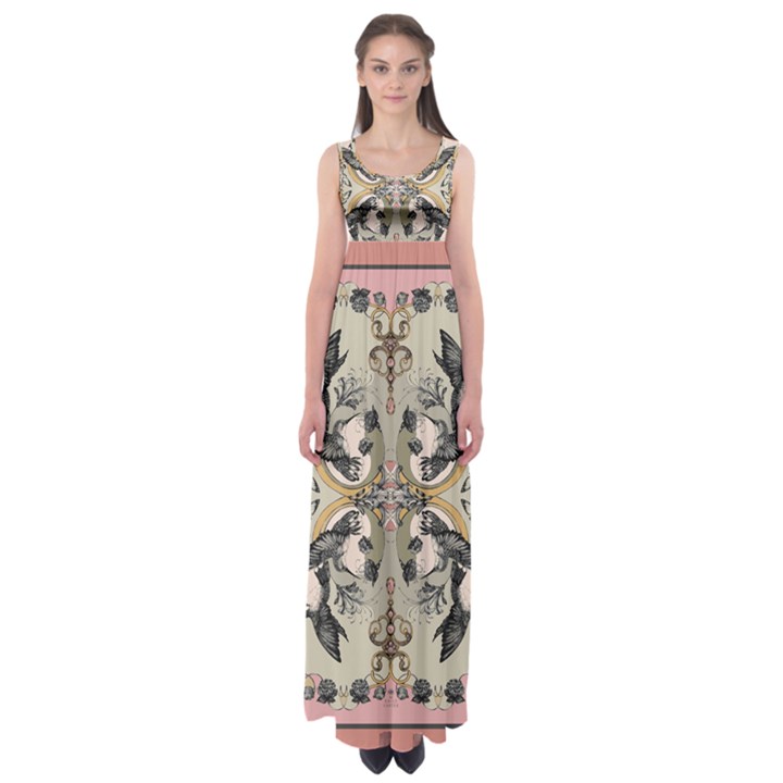 Vintage Birds Empire Waist Maxi Dress