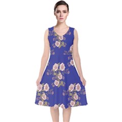 Ndigo Bedding Floral V-neck Midi Sleeveless Dress 