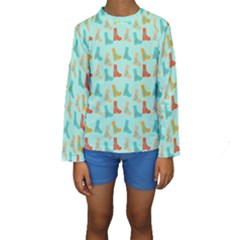 Blue Orange Boots Kids  Long Sleeve Swimwear by snowwhitegirl