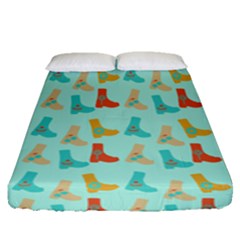 Blue Orange Boots Fitted Sheet (queen Size) by snowwhitegirl