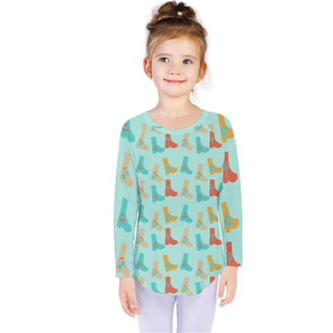 Blue Orange Boots Kids  Long Sleeve Tee by snowwhitegirl