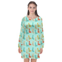 Blue Orange Boots Long Sleeve Chiffon Shift Dress  by snowwhitegirl