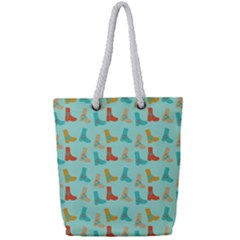 Blue Orange Boots Full Print Rope Handle Tote (small)