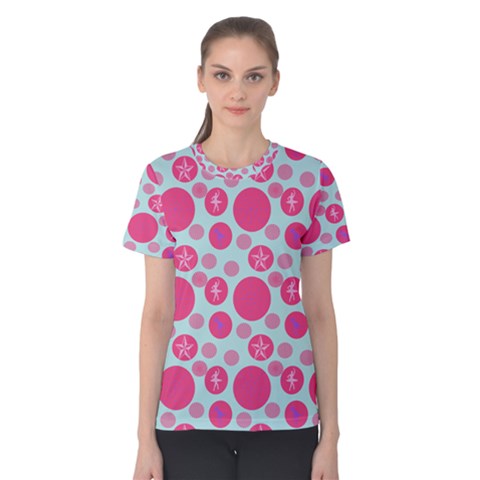 Blue Retro Dots Women s Cotton Tee by snowwhitegirl