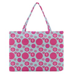 Blue Retro Dots Zipper Medium Tote Bag by snowwhitegirl