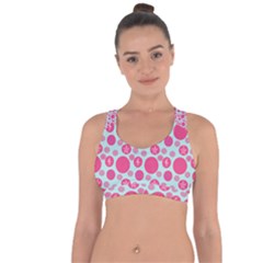 Blue Retro Dots Cross String Back Sports Bra