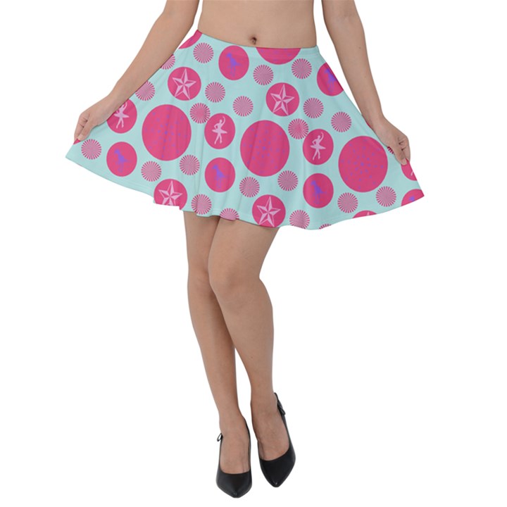 Blue Retro Dots Velvet Skater Skirt