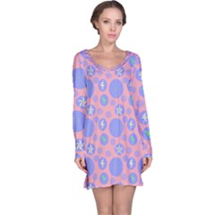 Pink Retro Dots Long Sleeve Nightdress by snowwhitegirl