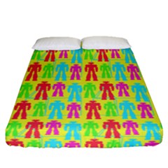 Colorful Robots Fitted Sheet (queen Size) by snowwhitegirl