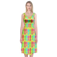 Colorful Robots Midi Sleeveless Dress