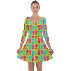 Colorful Robots Quarter Sleeve Skater Dress