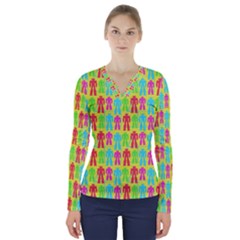 Colorful Robots V-neck Long Sleeve Top