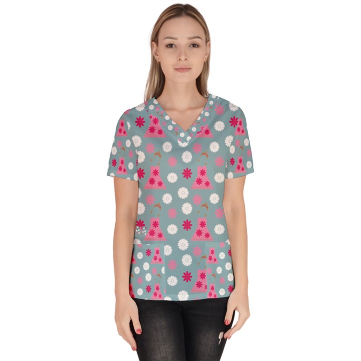 Pink Dress Blue Scrub Top