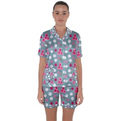 Pink Dress Blue Satin Short Sleeve Pyjamas Set by snowwhitegirl