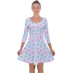 Cats And Flowers Quarter Sleeve Skater Dress