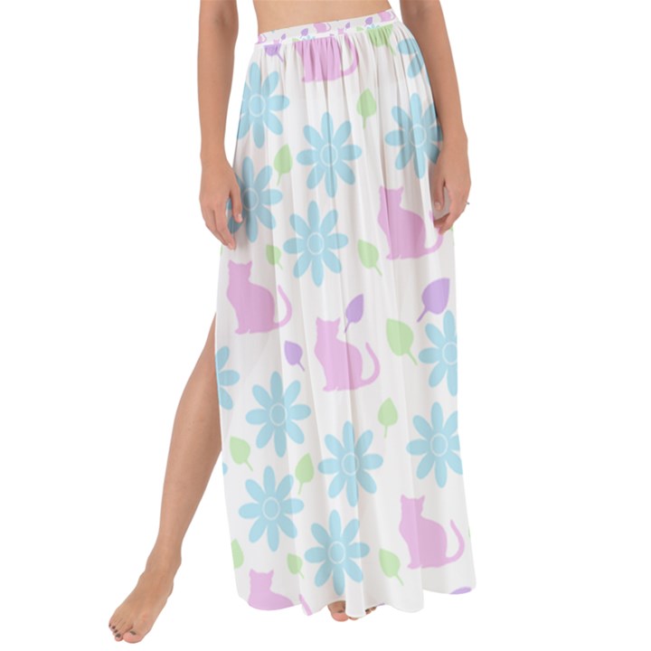 Cats And Flowers Maxi Chiffon Tie-Up Sarong