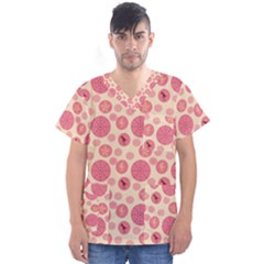 Cream Retro Dots Men s V-neck Scrub Top