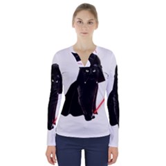 Darth Vader Cat V-neck Long Sleeve Top by Valentinaart