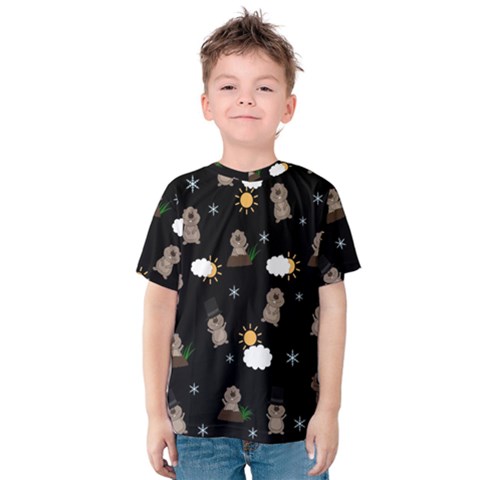 Groundhog Day Pattern Kids  Cotton Tee by Valentinaart