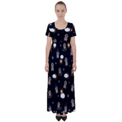 Groundhog Day Pattern High Waist Short Sleeve Maxi Dress