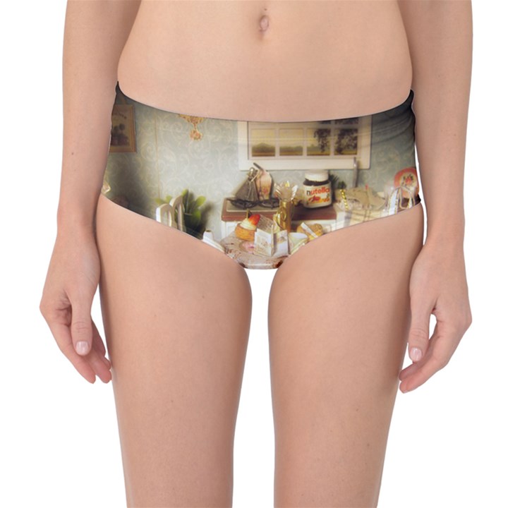 Dollhouse Christmas Mid-Waist Bikini Bottoms