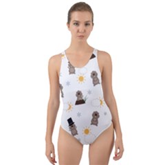 Groundhog Day Pattern Cut-out Back One Piece Swimsuit by Valentinaart