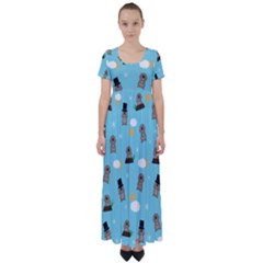 Groundhog Day Pattern High Waist Short Sleeve Maxi Dress