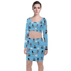 Groundhog Day Pattern Long Sleeve Crop Top & Bodycon Skirt Set by Valentinaart