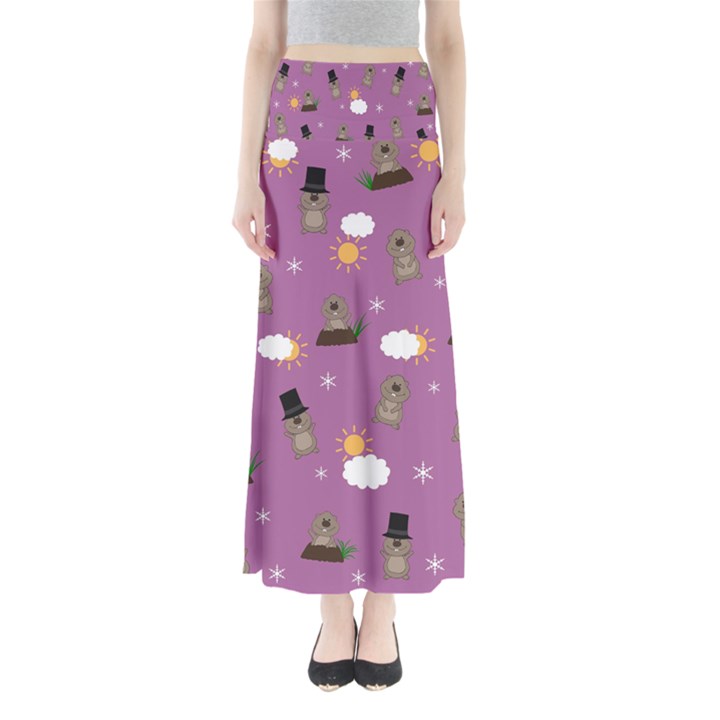 Groundhog Day Pattern Full Length Maxi Skirt