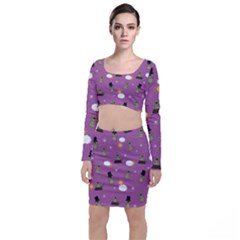 Groundhog Day Pattern Long Sleeve Crop Top & Bodycon Skirt Set