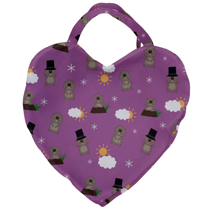 Groundhog Day Pattern Giant Heart Shaped Tote