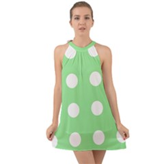 Lime Dot Halter Tie Back Chiffon Dress