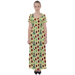 Green Dress Yellow High Waist Short Sleeve Maxi Dress