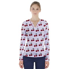 Cherries V-neck Long Sleeve Top